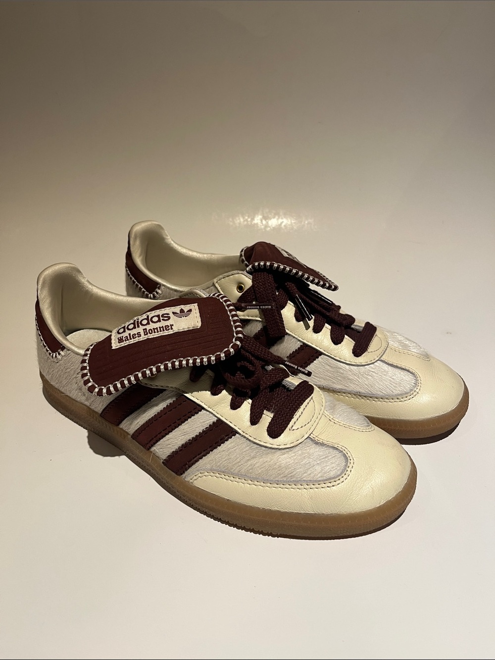 Adidas x Wales Bonner Samba Pony Sneakers Cream & Burgundy Trim